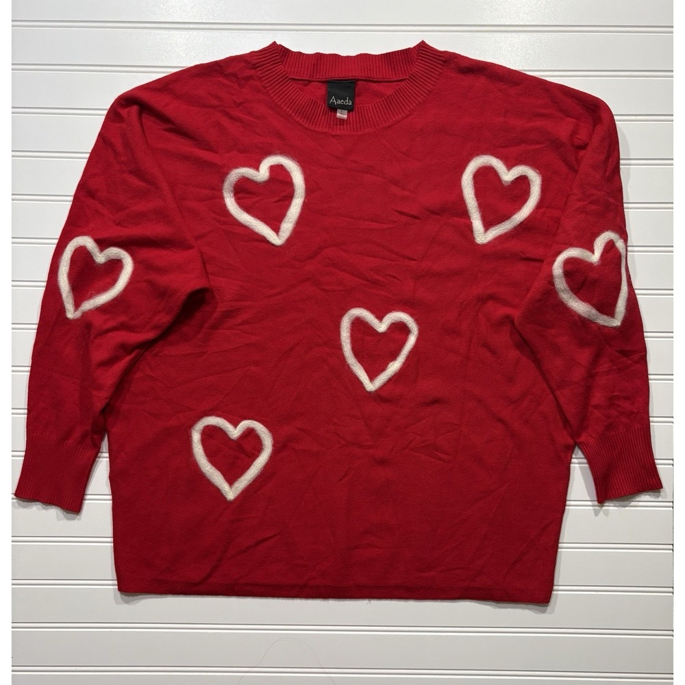 Aaeda Red Heart Sweater Womens L Oversized Dolman Pullover Fuzzy Valentines Day